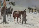 Jerzy Kossak, ODWRÓT SPOD MOSKWY, 1934, olej, sklejka