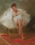 Miloslava Vrbova-Štefková, BALETNICA WIĄŻĄCA POINTY, olej, płyta pilśniowa