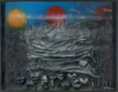 Jonasz Stern, DZIEŃ WYNISZCZENIA, 1983-1984, olej, kolaż, płótno