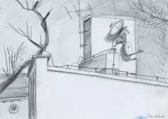 ANTENY (WIDOK Z ZIELONEJ GÓRY) by Jarosław Modzelewski, ok. 2013, ołówek, papier z perforacją, offered Dec 2025