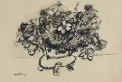 Henryk Hayden, KWIATY W WAZONIE, 1948, tusz pióro, patyk, papier kremowy