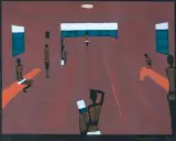 Jerzy Nowosielski, KOBIETY NA STATKU, 1996, serigrafia barwna, papier czarny