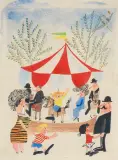 Mirosław Pokora, KARUZELA, 1973, akwarela, gwasz, tusz pióro, pędzel, papier