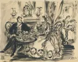 Antoni Uniechowski, W SALONIE, 1956, tusz pióro, pędzel, papier