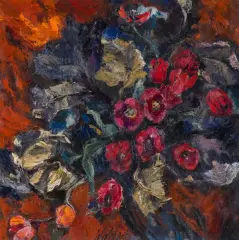 Wanda Wedecka, CZERWONE TULIPANY, 1969, olej, płótno