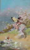Jan Czesław Moniuszko, ZEFIR I FLORA, 1907, olej, płótno naklejone na tekturę