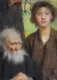Teodor Axentowicz, STAROŚĆ I MŁODOŚĆ, pastel, akwarela, tektura