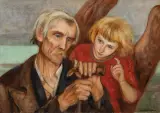 Vlastimil Hofman, ANIOŁ STRÓŻ, olej, sklejka