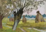 Stanisław Kamocki, SNOPY ZBOŻA, olej, tektura