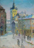 Erno Erb, LWÓW. WIDOK NA KATEDRĘ WNIEBOWZIĘCIA NMP, olej, tektura