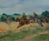Jerzy Kossak, POGOŃ UŁANÓW ZA KOZAKAMI, 1921, olej, tektura