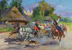 Wojciech Kossak, WESELE KRAKOWSKIE, olej, płótno