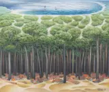 Jacek Yerka, WYJAZD NAD MORZE, 2025, pastel, papier naklejony na tekturę