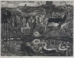 Konrad Srzednicki, Przez mostek, 1963, akwaforta, akwatinta, odprysk, sucha igła, papier