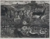 Konrad Srzednicki, Przez mostek, 1963, akwaforta, akwatinta, odprysk, sucha igła, papier