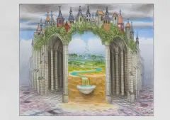 Jacek Yerka, Aspersorium, 2024, kredki, ołówek, karton