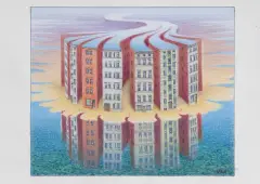 Jacek Yerka, Delta otynkowana, 2022, kredki, ołówek, karton