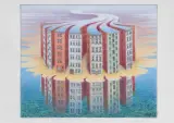 Jacek Yerka, Delta otynkowana, 2022, kredki, ołówek, karton