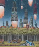 Jacek Yerka, Pielgrzymka na Marsa, 2025, pastel, papier naklejony na tekturę