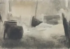 Jerzy Wolff, WNĘTRZE PRACOWNI, 1961, tusz, ołówek, papier