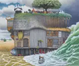 Jacek Yerka, Gotowi na potop, 2025, pastel, papier naklejony na tekturę