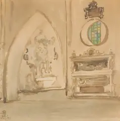 Stanislaw Noakowski, WNĘTRZE KOŚCIOŁA, 1923, akwarela, tektura