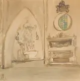Stanislaw Noakowski, WNĘTRZE KOŚCIOŁA, 1923, akwarela, tektura