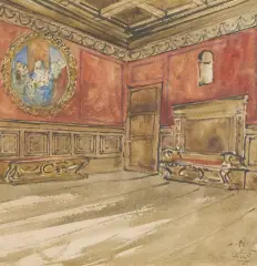 Stanislaw Noakowski, WNĘTRZE ZAMKOWE, 1925, akwarela, tektura