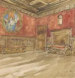 Stanislaw Noakowski, WNĘTRZE ZAMKOWE, 1925, akwarela, tektura