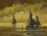 Jean Coune, KUTRY O WIECZORZE, olej, płótno