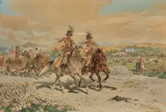 Juliusz Kossak, WESELE KRAKOWSKIE, akwarela, gwasz, papier