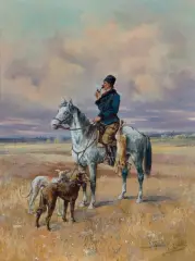 Tadeusz Rybkowski, POLOWANIE Z CHARTAMI, olej, płótno