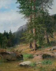 KRAJOBRAZ TATRZAŃSKI Z SOSNAMI by Wojciech Gerson, 1889, olej, płótno, offered Jun 2025