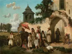 Józef Szermentowski, PRZED KOŚCIOŁEM, 1862, olej, płótno
