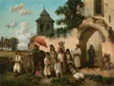 Józef Szermentowski, PRZED KOŚCIOŁEM, 1862, olej, płótno