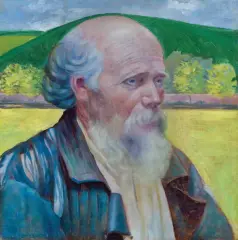MĘŻCZYZNA NA TLE PEJZAŻU by Andrzej Pronaszko, 1909, olej, tektura, offered Jun 2025