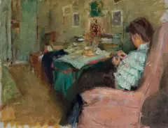 Józef Mehoffer, MŁODA KOBIETA SZYJĄCA, 1893, olej, tektura