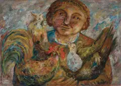 Tadeusz Makowski, KOBIETA Z PTAKAMI, 1920, olej, deska