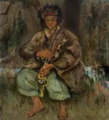 Kazimierz Sichulski, HUCUŁ GRAJĄCY NA SKRZYPCACH, 1935, olej, płótno dublowane