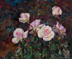 Stanisław Ejsmond, RÓŻOWE RÓŻE, ok. 1930, olej, płótno naklejone na tekturę
