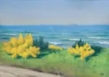 KRZEWY ŻARNOWCA NAD MORZEM by Soter Jaxa-Małachowski, 1939, tempera, tektura, sold Jun 2025