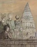 Jan Lebensztejn, LA TOUR DE BABEL (WIEŻA BABEL), 1989, olej, technika mieszana, płótno