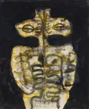 Marek Oberländer, FIGURA, 1963, tusz czarny i żółty, pióro pędzel, papier