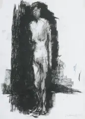 Jacek Sienicki, AKT STOJĄCY, 1997, węgiel, pastel, papier