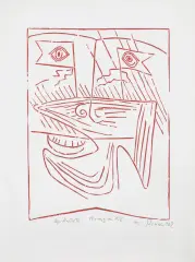 Jerzy Panek, CHORĄGIEW XV, 1962, drzeworyt, papier kremowoszary żeberkowy
