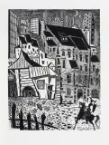 Stefan Rassalski, DON KICHOT PATROLUJE MIASTO, 1963, drzeworyt, papier