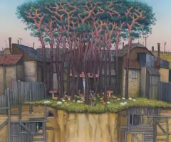 Jacek Yerka, OSTATNI ZAGAJNIK, 2025, pastel, karton naklejony na tekturę