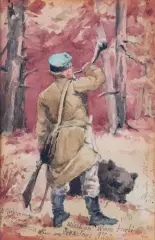 Hiacynt Alchimowicz, PO POLOWANIU, 6 kwietnia 1904, akwarela, ołówek, papier