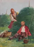 Adam Setkowicz, ODPOCZYNEK PRZY SIANOKOSACH, 1897, olej, tektura