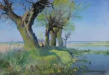 Wawrzyniec Chorembalski, WIERZBY, 1946, olej, tektura